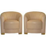 Vintage Pair Steve Chase Leather "Queen Mary" Chairs