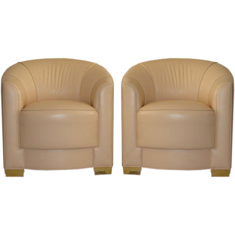 Pair Steve Chase Leather "Queen Mary" Chairs