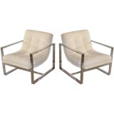 Outstanding Pair of Milo Baughman Chrome Sling Chairs