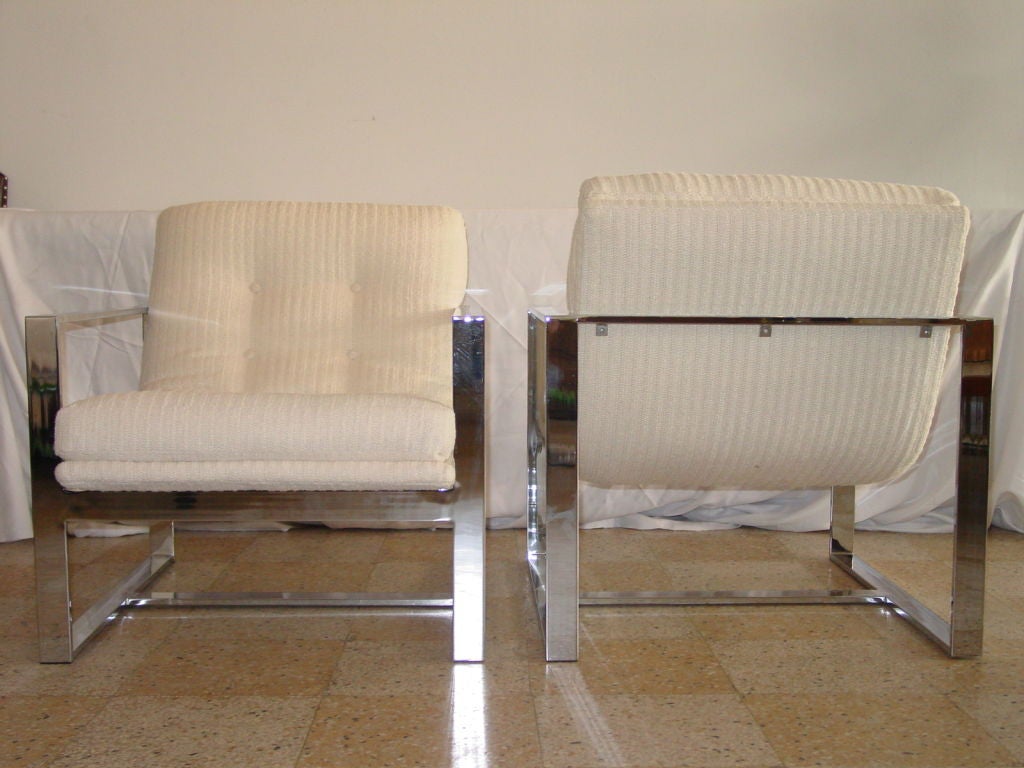 American Outstanding Pair of Milo Baughman Chrome Sling Chairs