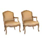 Vintage Pair of Louis XV Style Leather Fauteuils