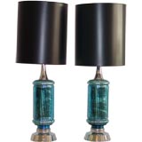 Pair of Aqua Mercury Glass Lamps