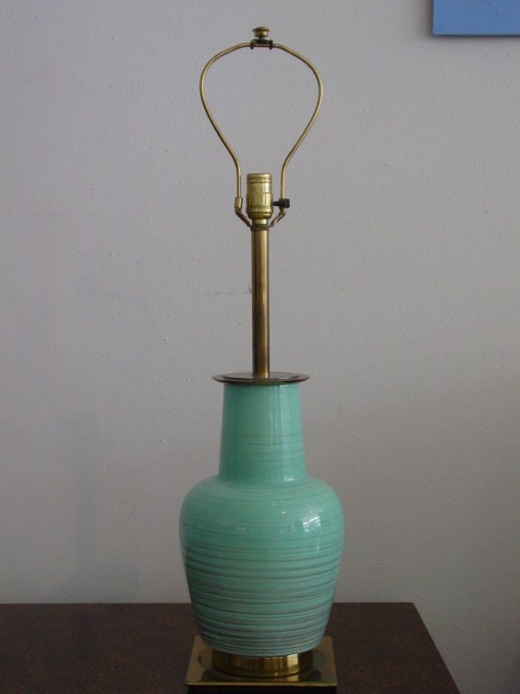 Mid-20th Century Turquoise Pottery Lamps