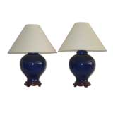 Vintage Pair of Cobalt Blue Ginger Jar Lamps