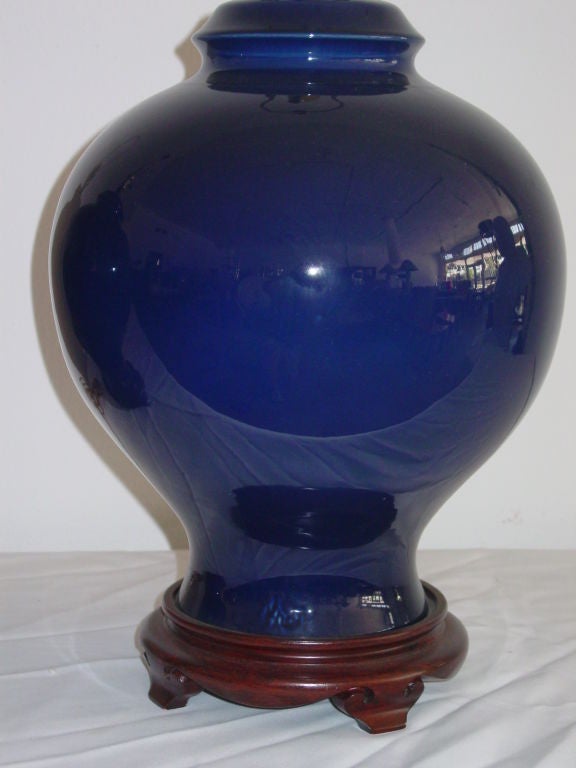 Late 20th Century Pair of Cobalt Blue Ginger Jar Lamps