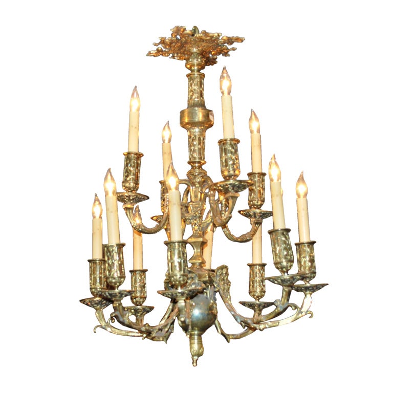 French Brass 12-arm chandelier For Sale