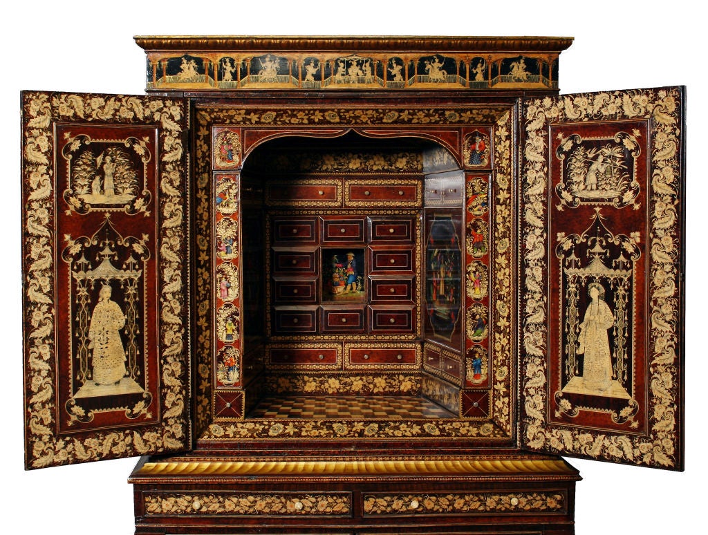 English Regency Polychrome Penwork Chinoiserie Cabinet