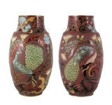 A Large Pair of Sarreguemines "Emaux" Vases