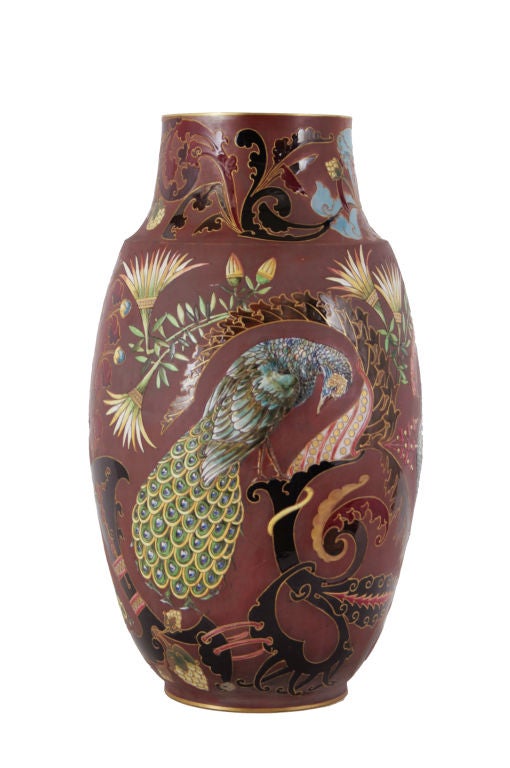 A Large Pair of Sarreguemines "Emaux" Vases