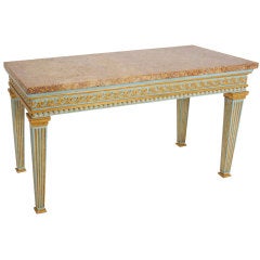 Powder  Blue Painted & Parcel Gilt Marble Topped Console.