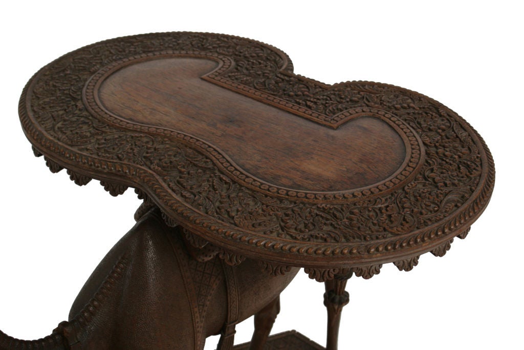 19th Century Two Indian carved sandalwood tables modeled as standing camels.