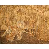 A Fine Japanese Silk Embroidered Panel Depicting a Tiger Family. Antique A Fine Japanese Silk Embroidered Panel Depicting a Tiger Family.
