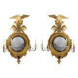 A Pair of Regency Giltwood Convex Girandole Mirrors