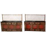 Rare Pair of Brighton Pavillion Taste Rattan & Tole Jardinieres