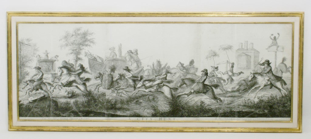 Two humerous large horizontal black and white engravings.