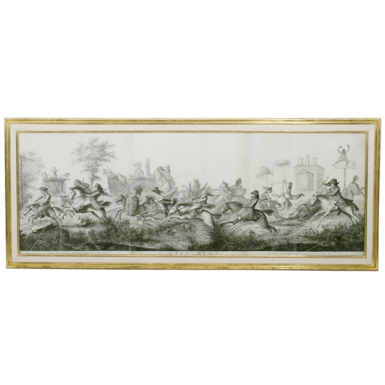 Two humerous large horizontal black and white engravings. For Sale