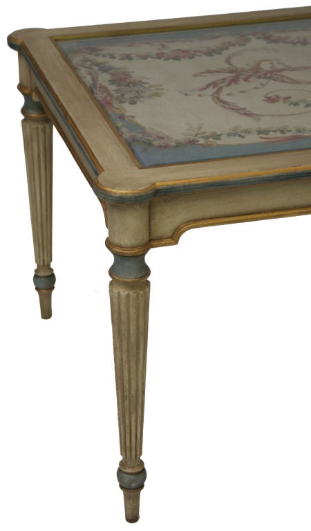 French Cocktail table with aubusson panel top.