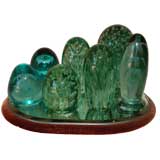 Antique late 19th century green glass Nailsea dumps