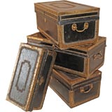 Antique set of leather bound trunks