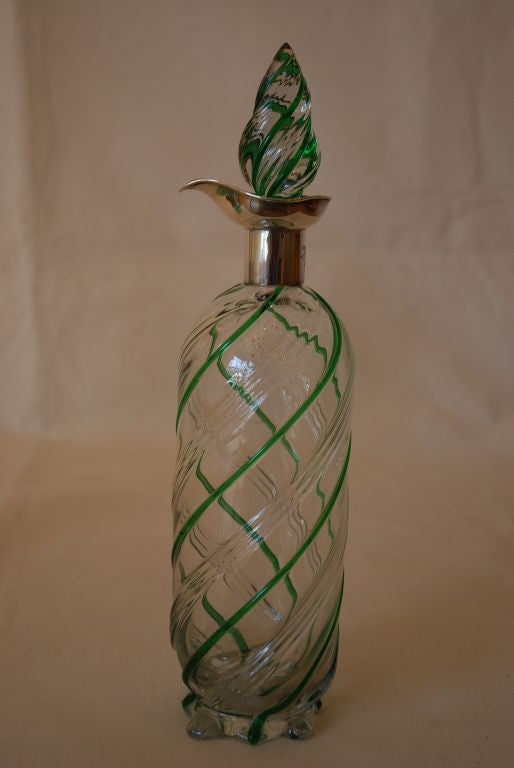 British silver mounted green decanters For Sale