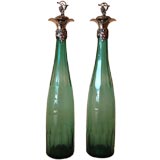 Antique a pair of green glass decanters