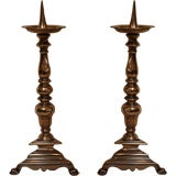pair of 17th century brass candlesticks