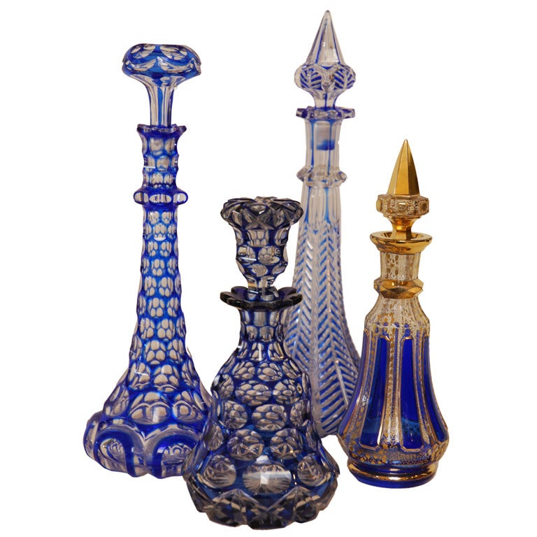 late nineteenth century blue glass scent bottles For Sale