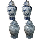 Pairs of 19th c. Blue and White Chinese Porcelain Temple Jars 4