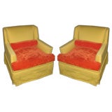 Pair of  Armchairs in Yellow and Orange Upholstery. circa 1960