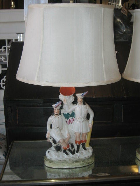 Pair of Staffordshire Lamps with Silk Shades