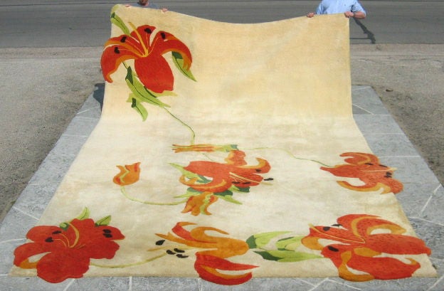 1973 Custom Carpet by Edward Fields with Dragon Lily Design In Good Condition In Dallas, TX