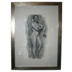 1930's Artist's Portfolio Charcoal Drawing of a Standing Nude Female 12