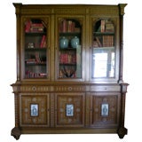 Beautiful 19th c. Walnut and Ivory Inlay Bookcase