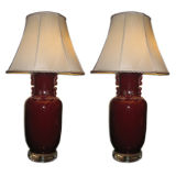 Pair of 20th c. Oxblood Asian Lamps with Custom Shades