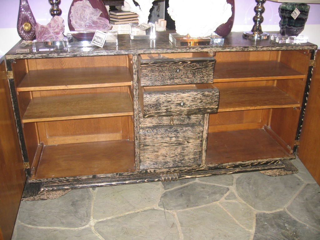 1940's Black Cerused Oak French Buffet with Bronze Detailing