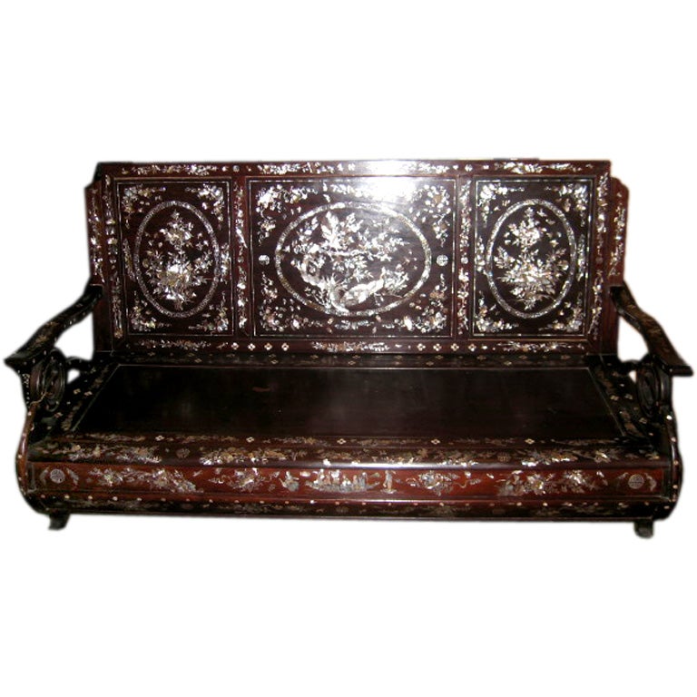 1920's Mother-of-Pearl Inlay Chinese Bench
