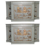 Pair of Chinoiserie Painted Hollywood Regency Style Consoles