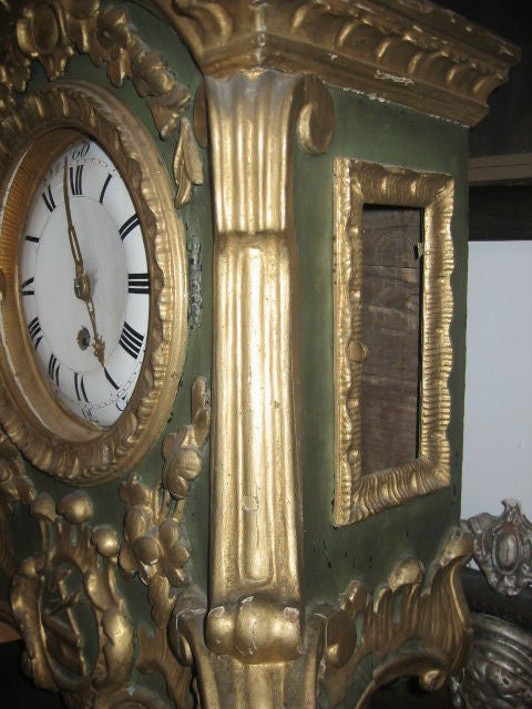 18th c. French Painted and Partial Gilt Clock 1