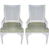 Pair of White Lacquered Faux Bamboo Armchairs