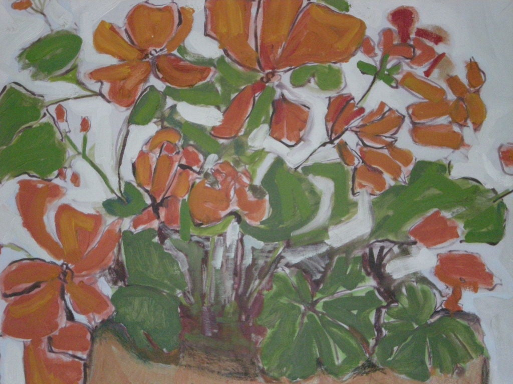 Large Geranium Painting signed Susan H. Connell