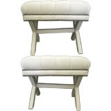 Pair of Ivory Leather Tufted Stools