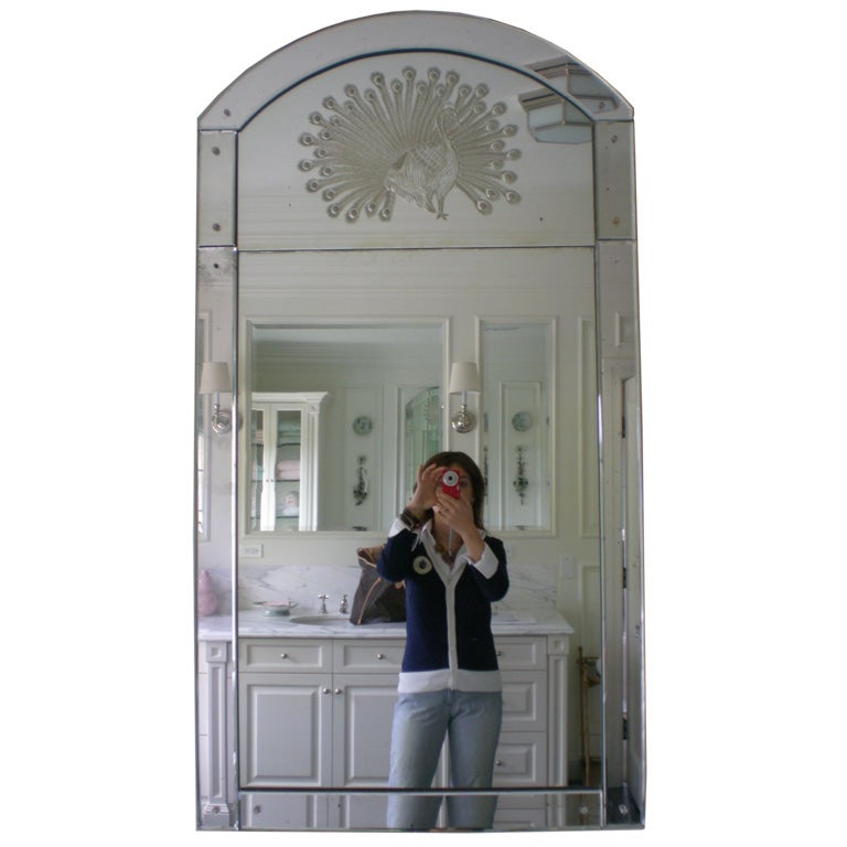 Etched Venetian Mirror with Peacock Design