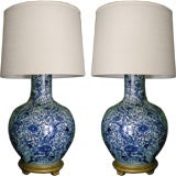 Pair of Overscaled Blue & White Porcelain Lamps
