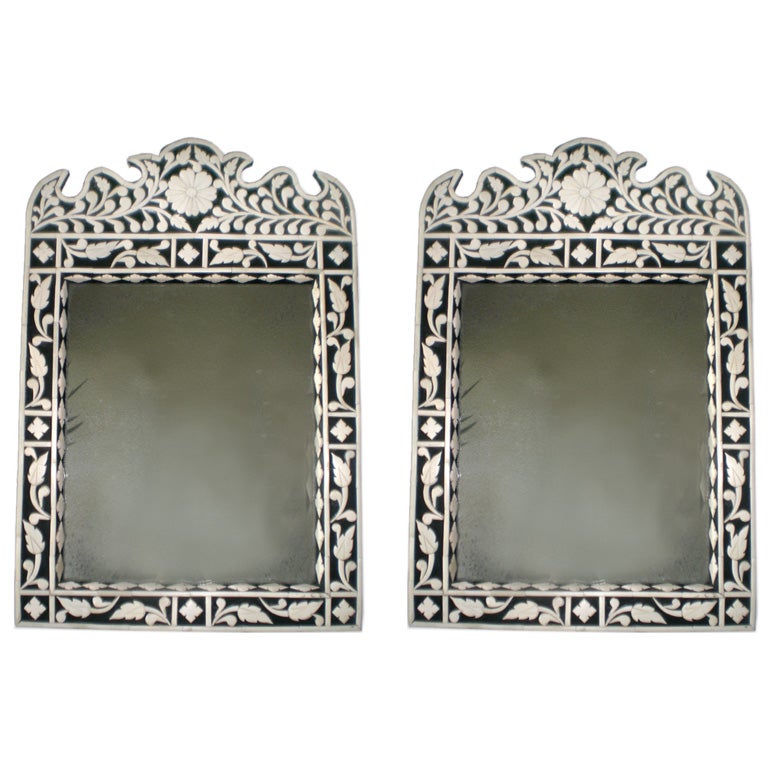 Pair of Small Bone Overlay Indian Mirrors