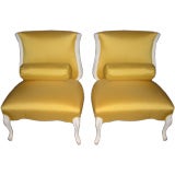 Pair of 1940's Hollywood Regency Slipper Chairs with Bolsters