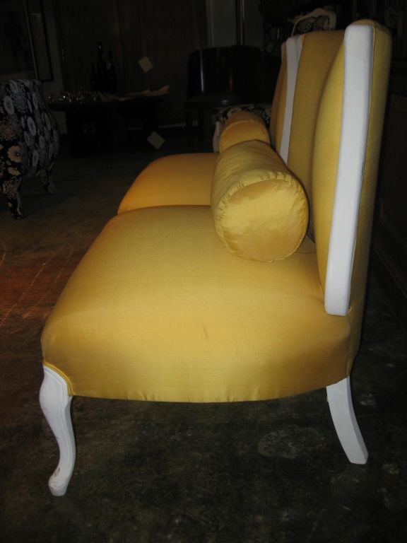 Pair of 1940's Hollywood Regency Slipper Chairs with Bolsters