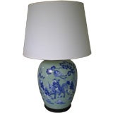 19th c. Chinese Blue & White Lamp on Celedon Background