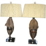 Pair of Baule Dance Masks Made into Lamps with Custom Shades