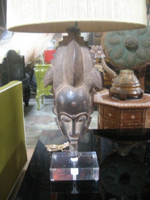 20th Century Pair of Baule Dance Masks Made into Lamps with Custom Shades