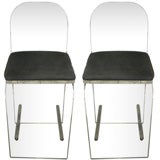 Pair of 70's Lucite Swivel Barstools with Upholstered Seats